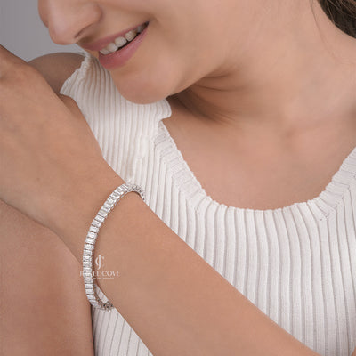 Emerald Cut Lab Grown Diamond Tennis Bracelet with Full Prong Setting, Brilliant Line Tennis Bracelet