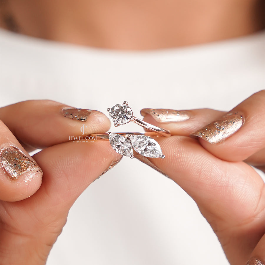 3 Stone Round & Marquise Diamond Ring | 14K Rose Gold | Lab Grown Diamonds | IGI Certified