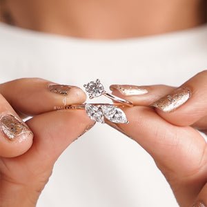 3 Stone Round & Marquise Diamond Ring | 14K Rose Gold | Lab Grown Diamonds | IGI Certified