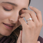 Emerald Cut Lab Grown Diamond Engagement Ring, Three Stone Setting with Pear Shape Side Diamonds