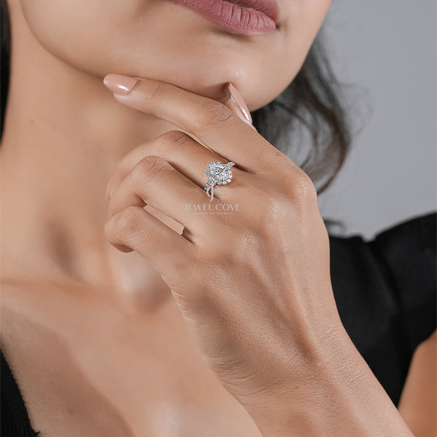 Oval Halo Lab Grown Wedding Ring | E-F Color | VVS- VS Clarity | IGI Certified | Wedding Gift