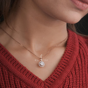Round 1ct Lab Grown Rose Gold Halo Set Pendent, E-F Color, VVS-VS Clarity - IGI Certified (Only Pendent)