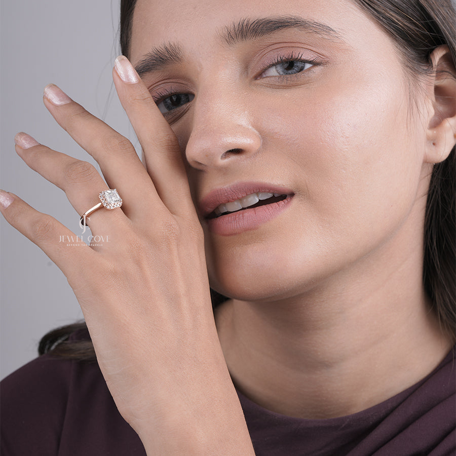 Asscher Cut Lab Grown Diamond Halo Setting, Asscher Shape Bridal Ring