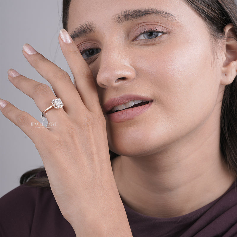 Asscher Cut Lab Grown Diamond Halo Setting, Asscher Shape Bridal Ring