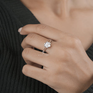 2CT Emerald Lab Grown Hidden Round Diamond Engagement Ring | IGI Certified