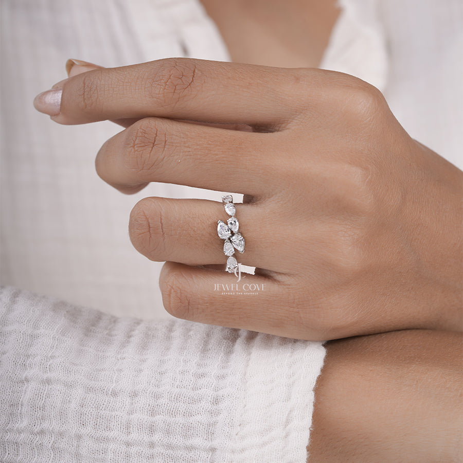 Pear Cut Lab Diamond Eternity Solid Gold Wedding Band Statement Ring Jewellery Gift For Her Anniversary Gift