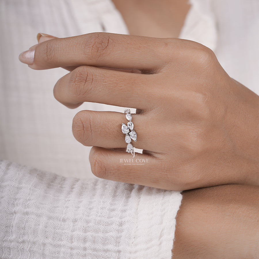 Pear Cut Lab Diamond Eternity Solid Gold Wedding Band Statement Ring Jewellery Gift For Her Anniversary Gift