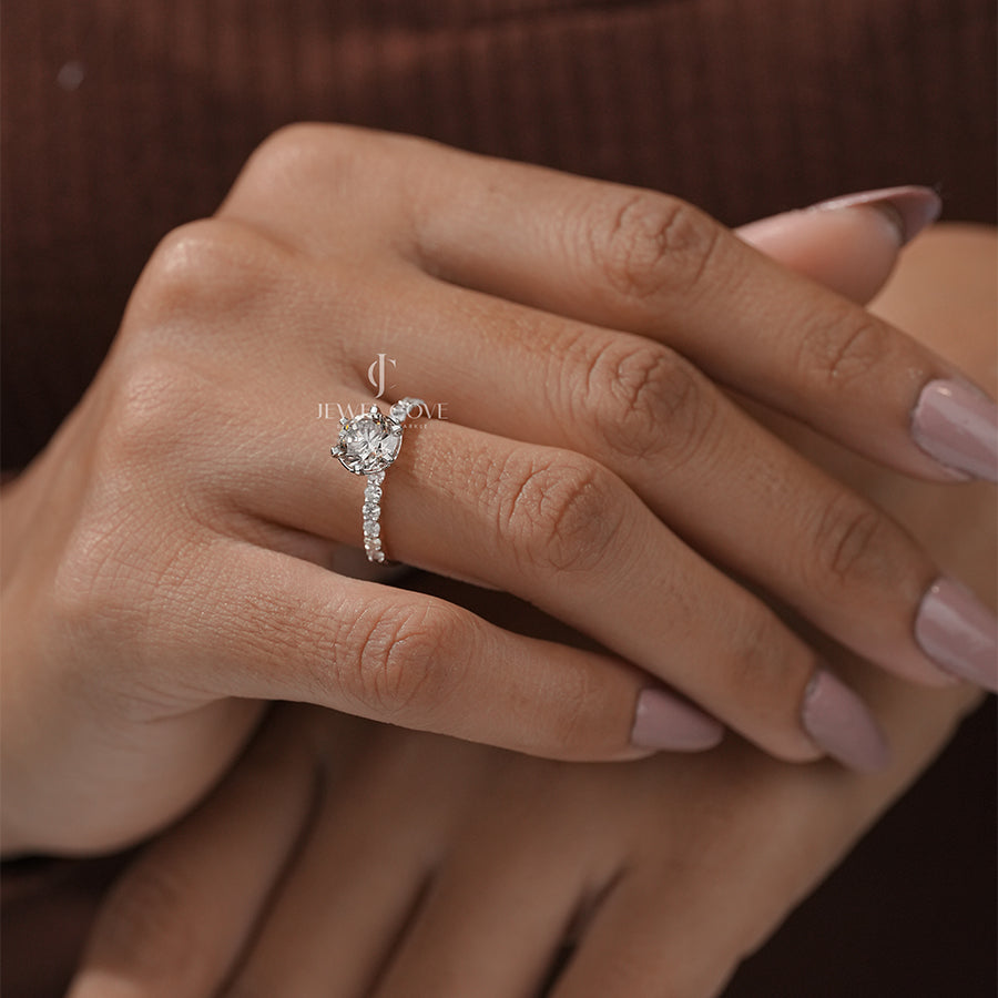 1.50 Carat Round Diamond Six Prong Solitaire With Side Stone Ring