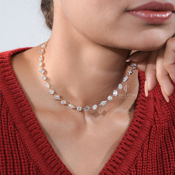 11ctw Multi-Cut Lab Diamond Necklace in 10K | E-F Color | VVS- VS Clarity | Rose Gold 10K | IGI Certified