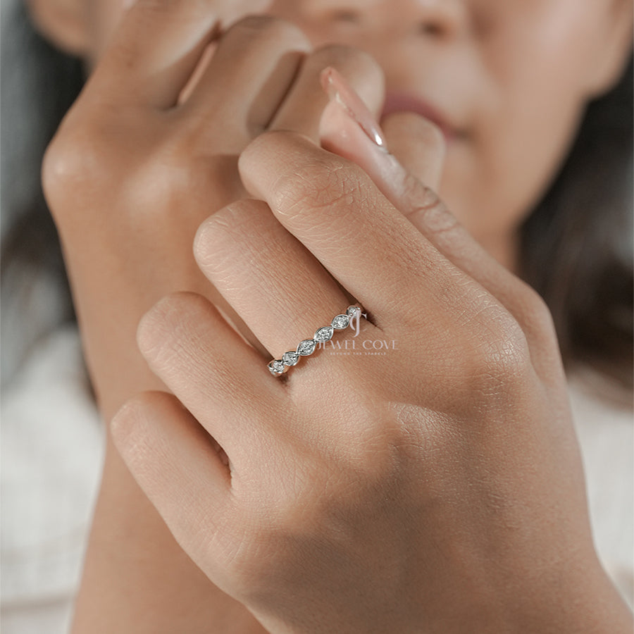 Vintage-Inspired Diamond Band in Gold – Marquise Bezel Set Wedding Ring