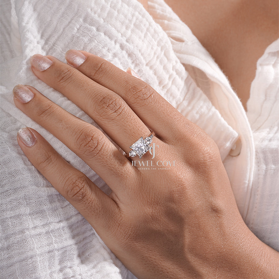 Princess Three Stone Lab Grown Ring | IGI Certified | E-F Color | VVS- VS Clarity