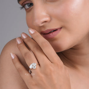 Three Stone Cluster Moissanite Engagement Ring in Yellow Gold | IGI Certified Diamond Ring For Her