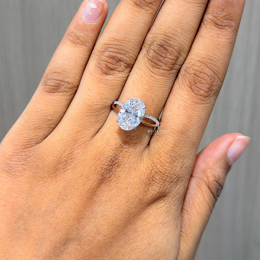 Oval Solitaire Split Shank Diamond Ring | Engagement Ring | Lab Grown Diamonds | IGI Certified