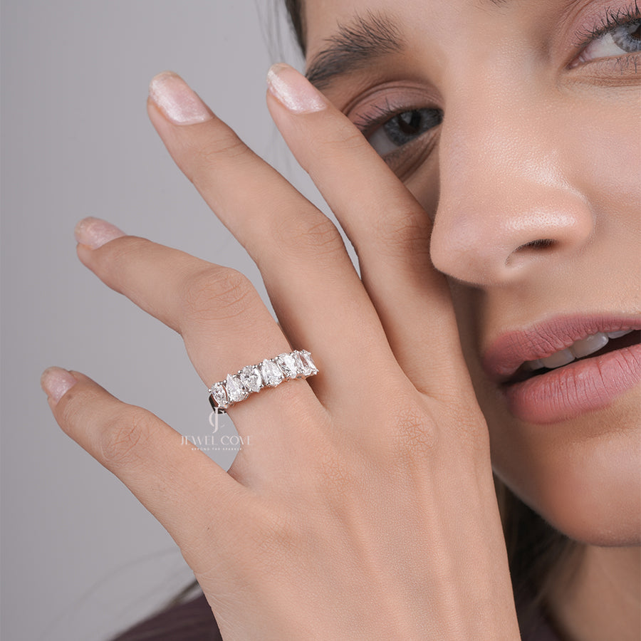 Rose Gold Pear Shape Lab Grown Diamond Band – Seven-Stone Shared-Prong Ring for Wedding