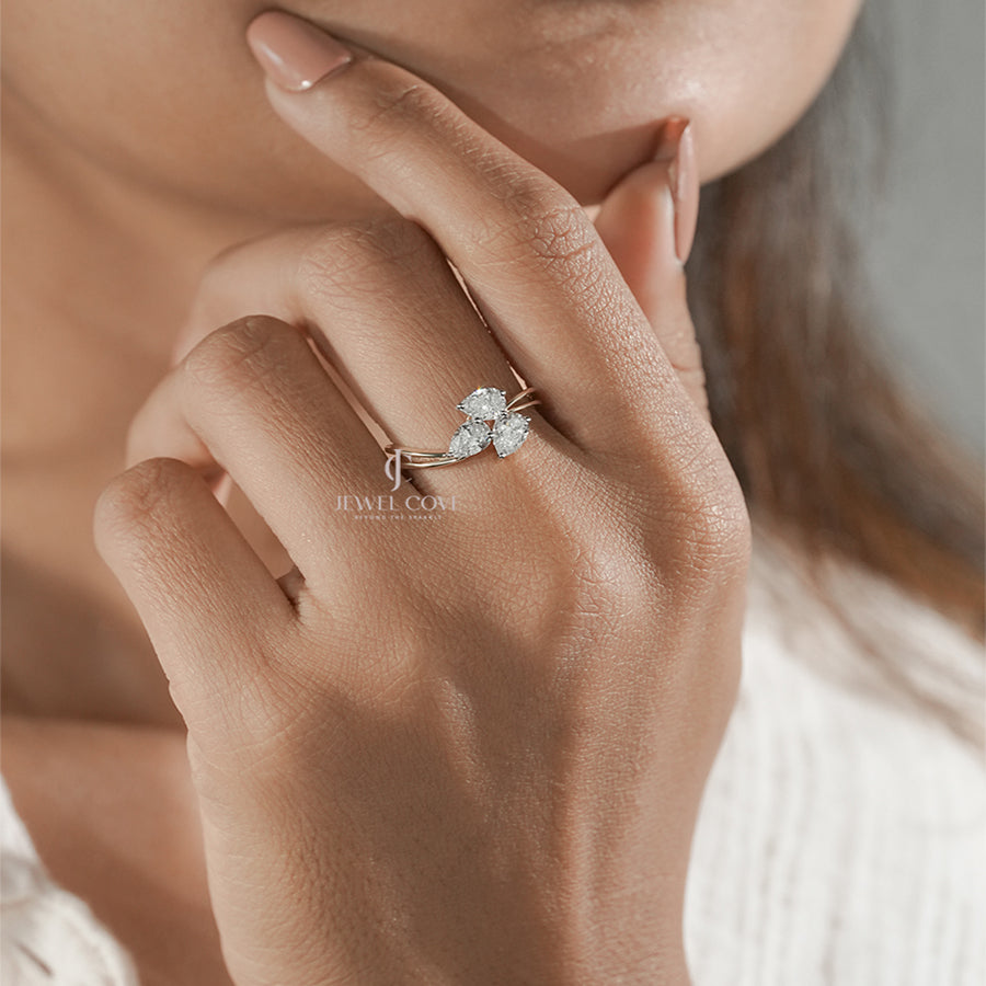 3 Stone Pear Waves Lab Diamond Ring | IGI Certified | E-F Color | VVS- VS Clarity