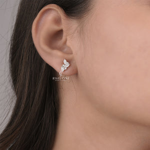 Marquise & Round Lab Grown Diamond Cluster Stud Earrings | IGI Certified | Yellow Gold Stud