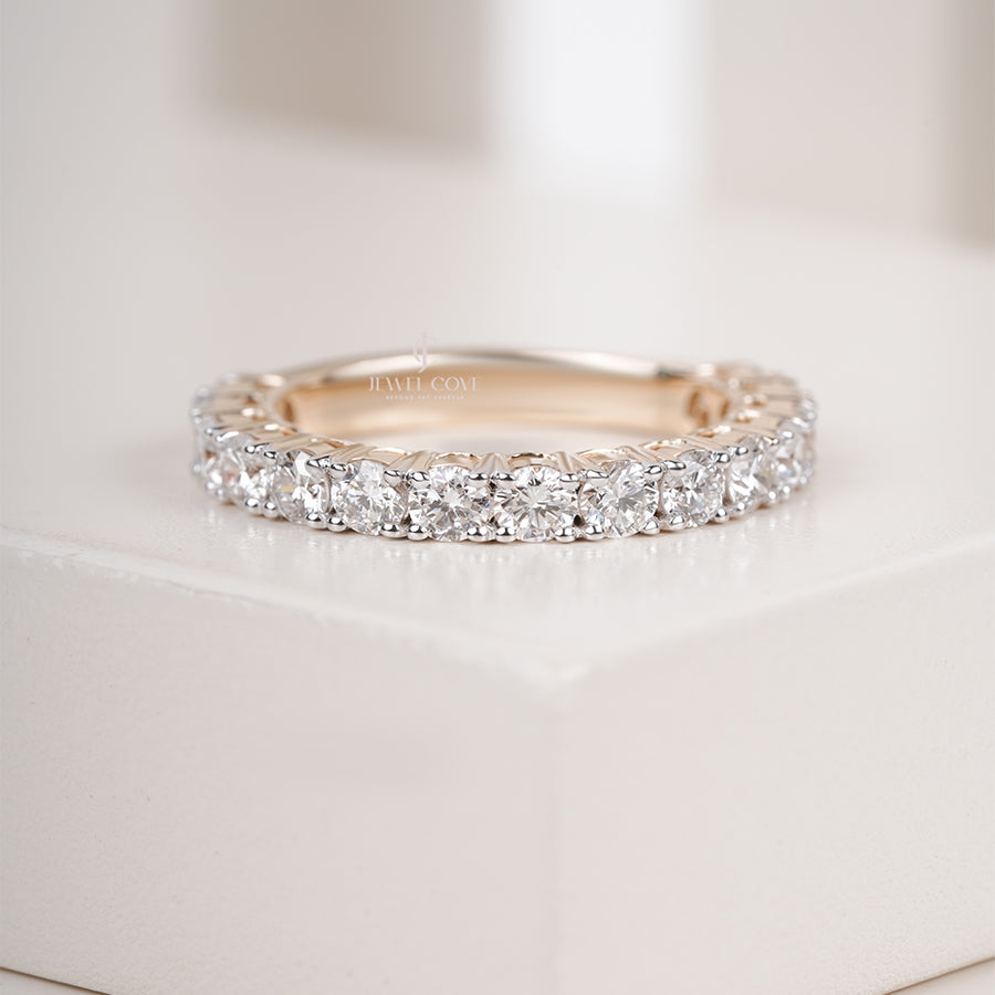 3.00 MM Round Brilliant Cut Lab Diamond Dazzling Half Eternity Wedding Band, Bridal Stackable Band