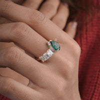 Maurya Pear Emerald Open Living Leaf Side Emerald Wedding Ring