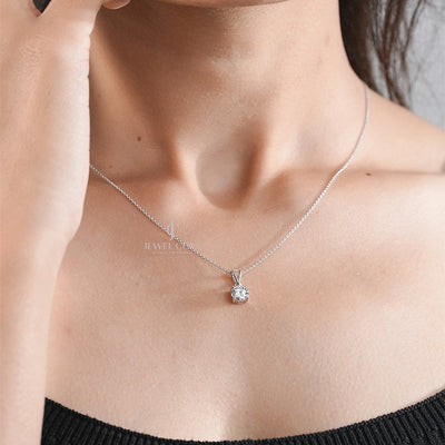 Round Brilliant Cut Diamond Pendant on Rose Gold Chain – Elegant Necklace (ONLY PENDENT)