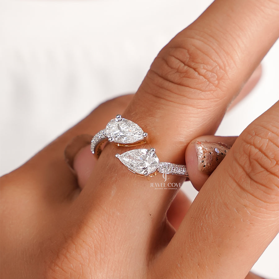 Open Cuff Pear Lab Diamond Ring | 14K Rose Gold | Lab Grown Diamonds | IGI Certified