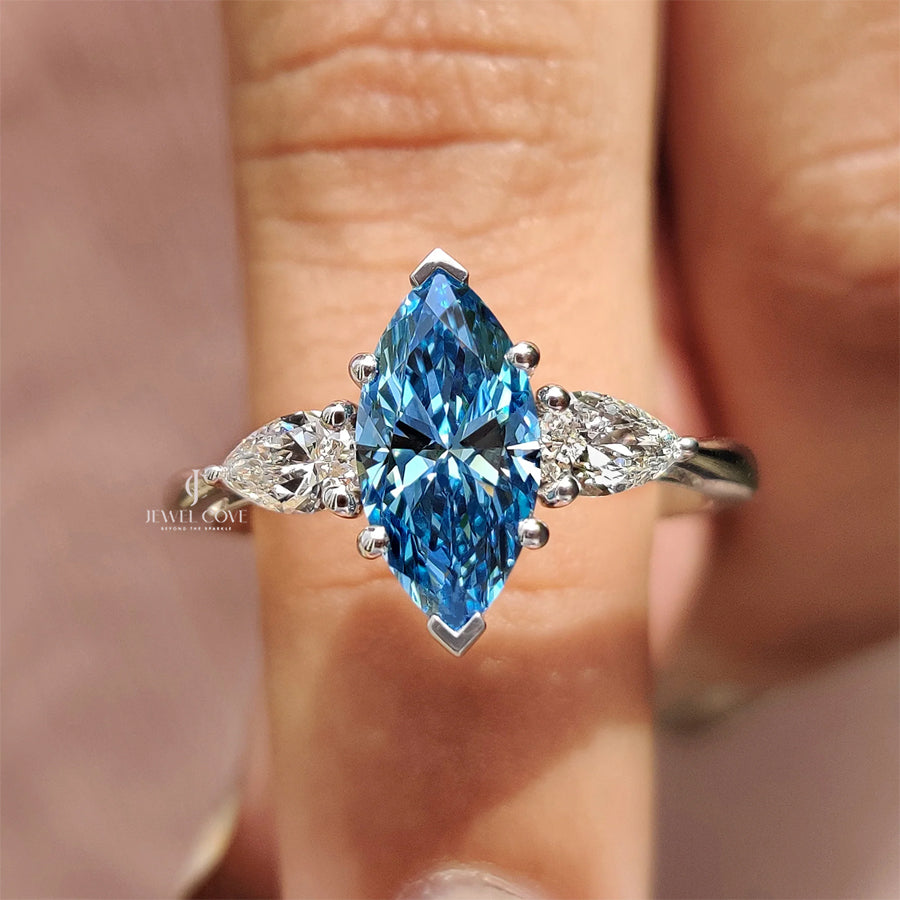 3 Stone Marquise Cut Diamond Engagement Ring | Moissanite Diamonds | GRA Certified