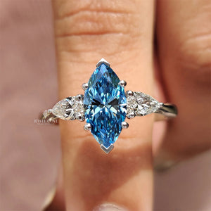3 Stone Marquise Cut Diamond Engagement Ring | Moissanite Diamonds | GRA Certified