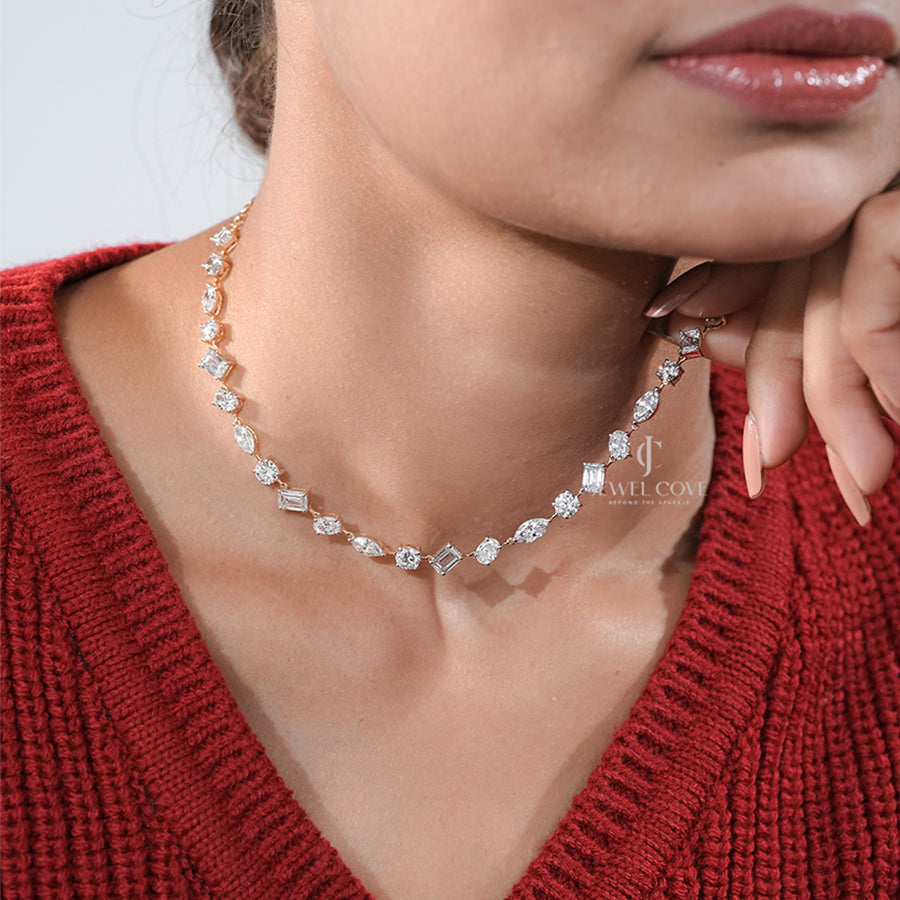 11ctw Multi-Cut Lab Diamond Necklace in 10K | E-F Color | VVS- VS Clarity | Rose Gold 10K | IGI Certified