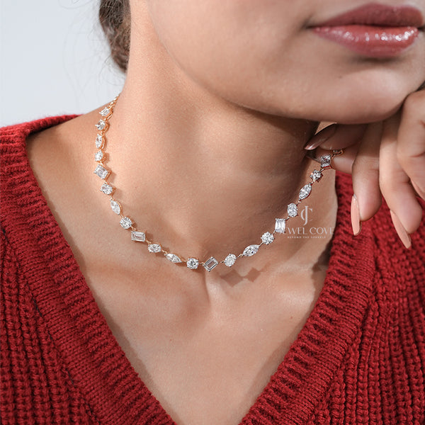 11ctw Multi-Cut Lab Diamond Necklace in 10K | E-F Color | VVS- VS Clarity | Rose Gold 10K | IGI Certified
