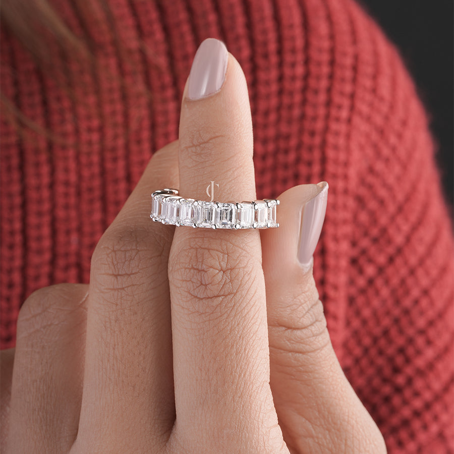 3.8CT Emerald Lab Grown Eternity Half Band | IGI Certified | E-F Color | VVS- VS Clarity