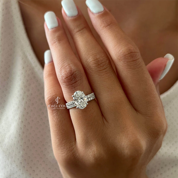 2CT Oval Pave Set Diamond Engagement Ring Set | Lab Grown Diamond | IGI Certified