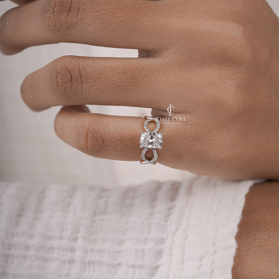 Cushion Cut Lab Grown Diamond Engagement Ring – Criss Cross Wedding Band