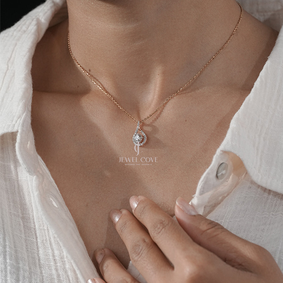 Round Diamond Pendant in Infinity Teardrop Design with Pave Detailing (ONLY PENDENT)