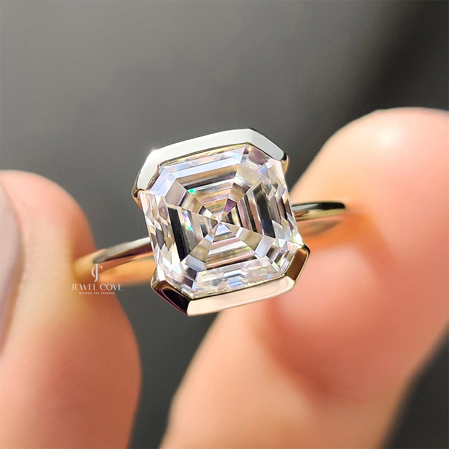 3CT Asscher Cut Solitaire Half Bezel Set Ring | Lab Grown Diamonds | IGI Certified