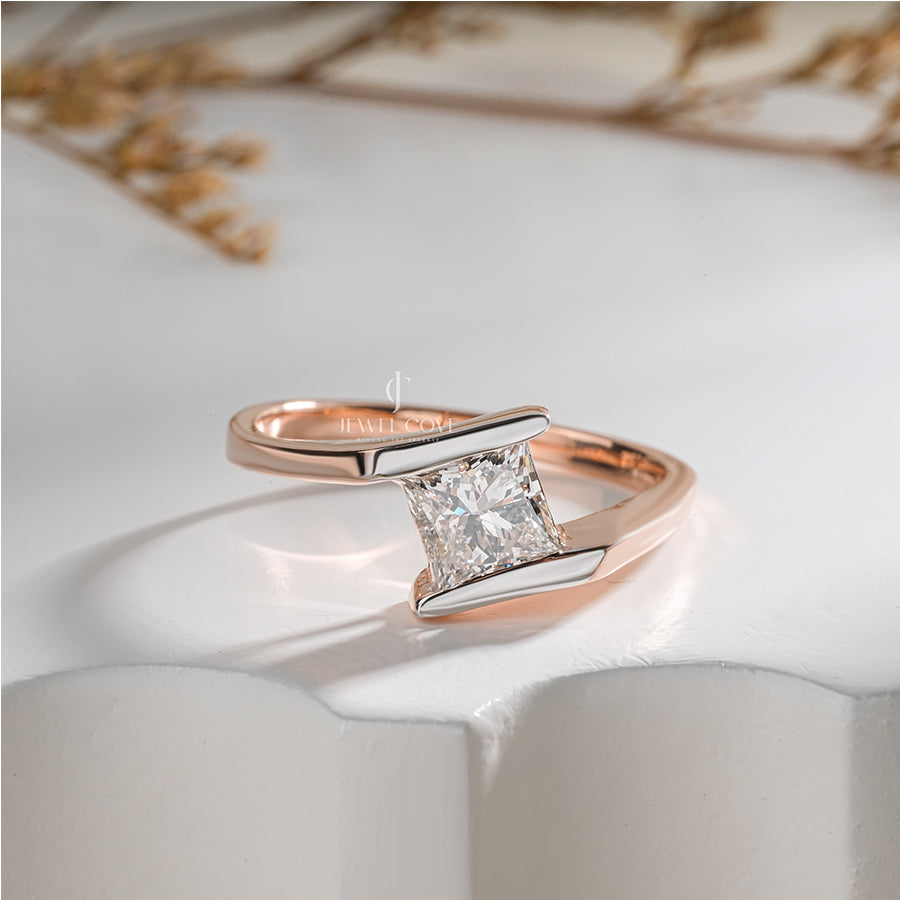 0.8CT Princess Solitaire Lab-Grown Shank Style Engagement Ring | IGI Certified | E-F Color | VVS- VS Clarity