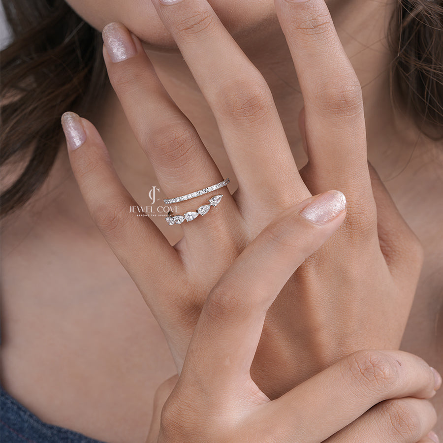 Pear Cut Lab Grown Elegant Yellow Gold Stackable Ring Diamonds and Slim Pave Band