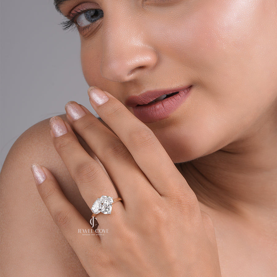 Three Stone Cluster Lab-Grown Engagement Ring in Yellow Gold | IGI Certified Diamond Ring For Her
