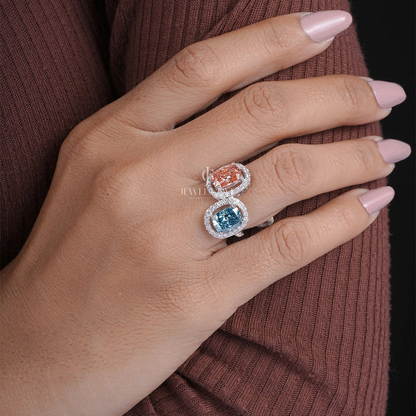 0.80 Carat Side Moissanite Diamond With Sapphire Blue & Pink Stone Ring