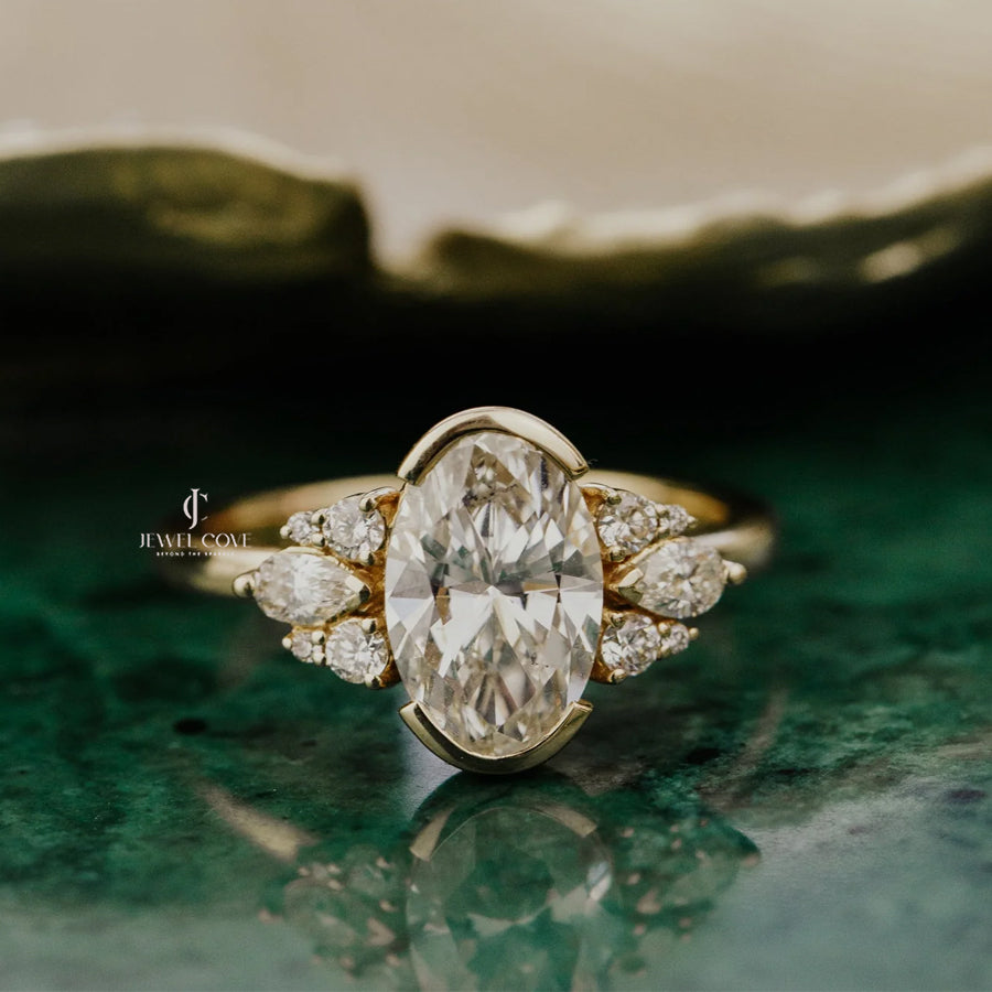 2.45CT Moval Half Bezel lab Grown Diamond Ring | Oval Diamond | IGI Certified | E-F Color