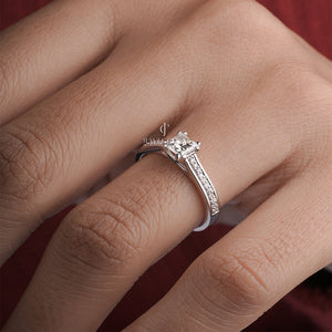 Princess Moissanite Diamond Cathedral Engagement Ring | EF Color | VVS–VS Clarity | IGI Certified