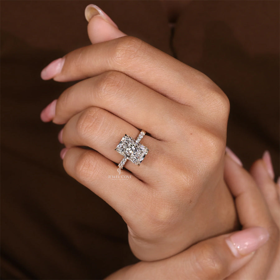 5CT Radiant Cut Diamond Ring in Pave Setting | IGI Certified