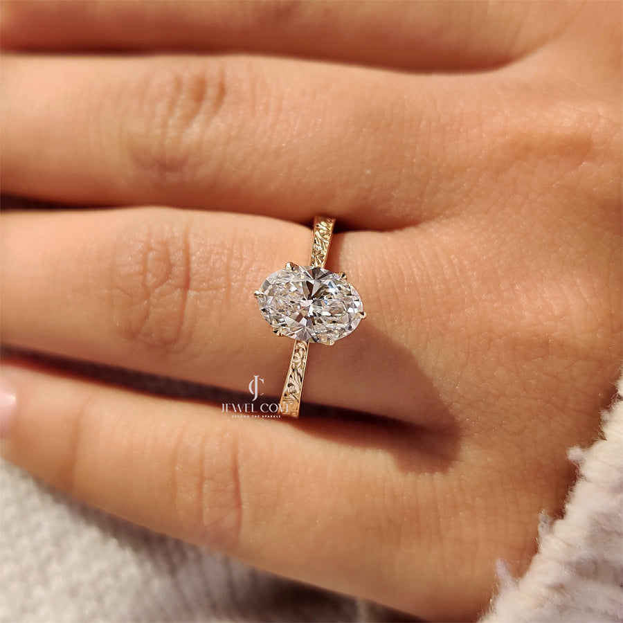 Oval Lab Diamond with Solitaire Hidden Gemstone Ring | IGI Certified