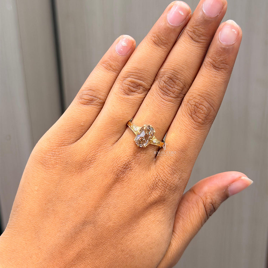 Elongated Cushion Vintage Ring | Lab Grown Diamonds | IGI Certified