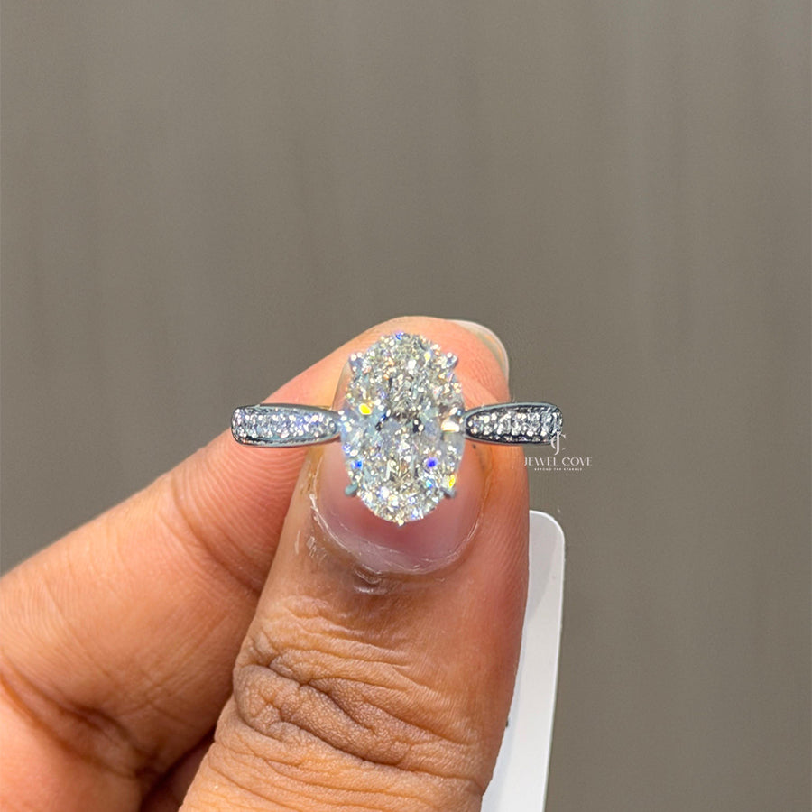 3CT Oval Solitaire Cathedral Setting Ring | Lab Grown Diamonds | IGI Certified
