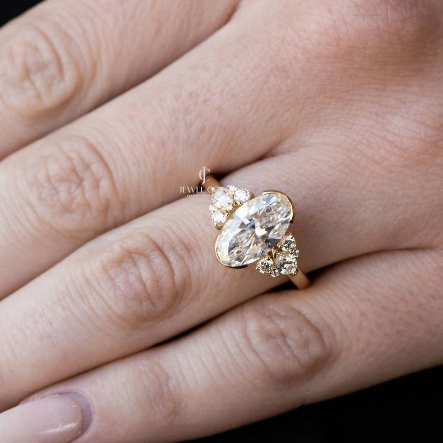2.45CT Moval Half Bezel Moissanite diamond Ring | IGI Certified | E-F Color