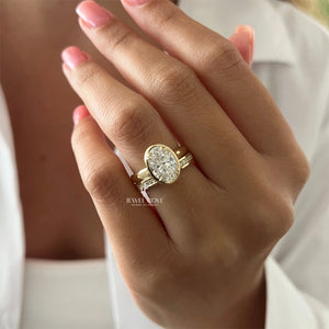 2 CT Elongated Oval IGI Certified Diamond Cathedral Setting Bridal Ring Set | Lab Grown Diamond