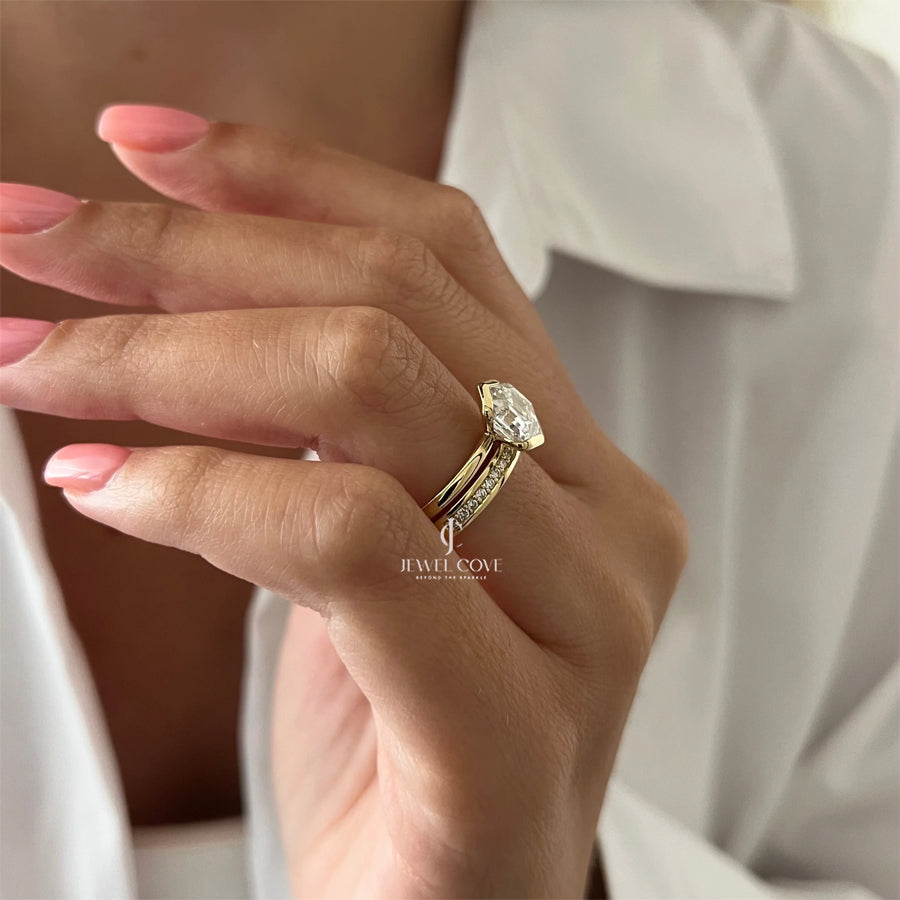 2CT Hexagon Lab Diamond North-South Half Bezel Bridal Ring Set | IGI Certified