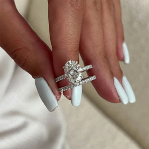 2CT Oval Pave Set Diamond Engagement Ring Set | Lab Grown Diamond | IGI Certified
