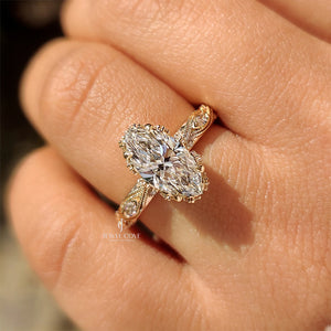 Marquise Cut Diamond Ring with Hidden Flower Crown | Lab Grown Diamonds | IGI Certified