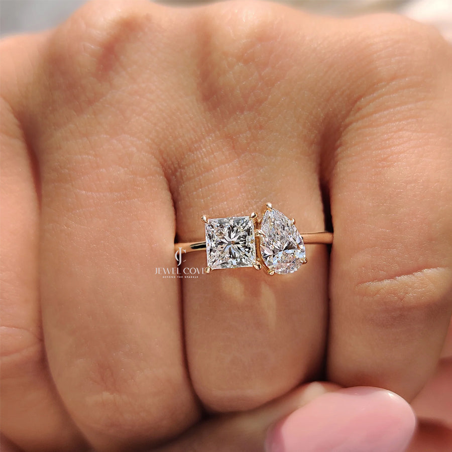 Toi Et Moi Engagement Ring With Princess And Pear Cut Diamond | Lab Grown Diamonds |  IGI Certified