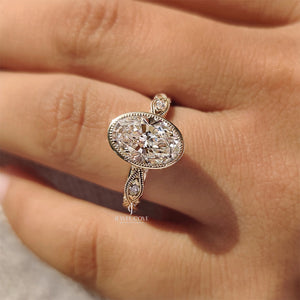 Oval Bezel Engagement Ring with Milgrain | Lab Grown Diamonds | IGI Certified